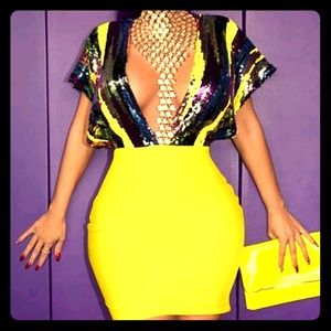 Deep V Neck Sequin Bodycon Dress